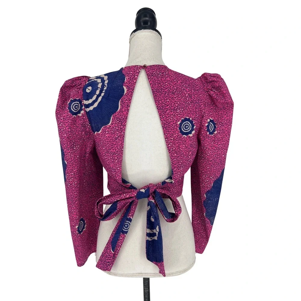 Ulla Johnson Eden Open Back Cotton Poplin Blouse Pink‎ Purple Floral Size 4